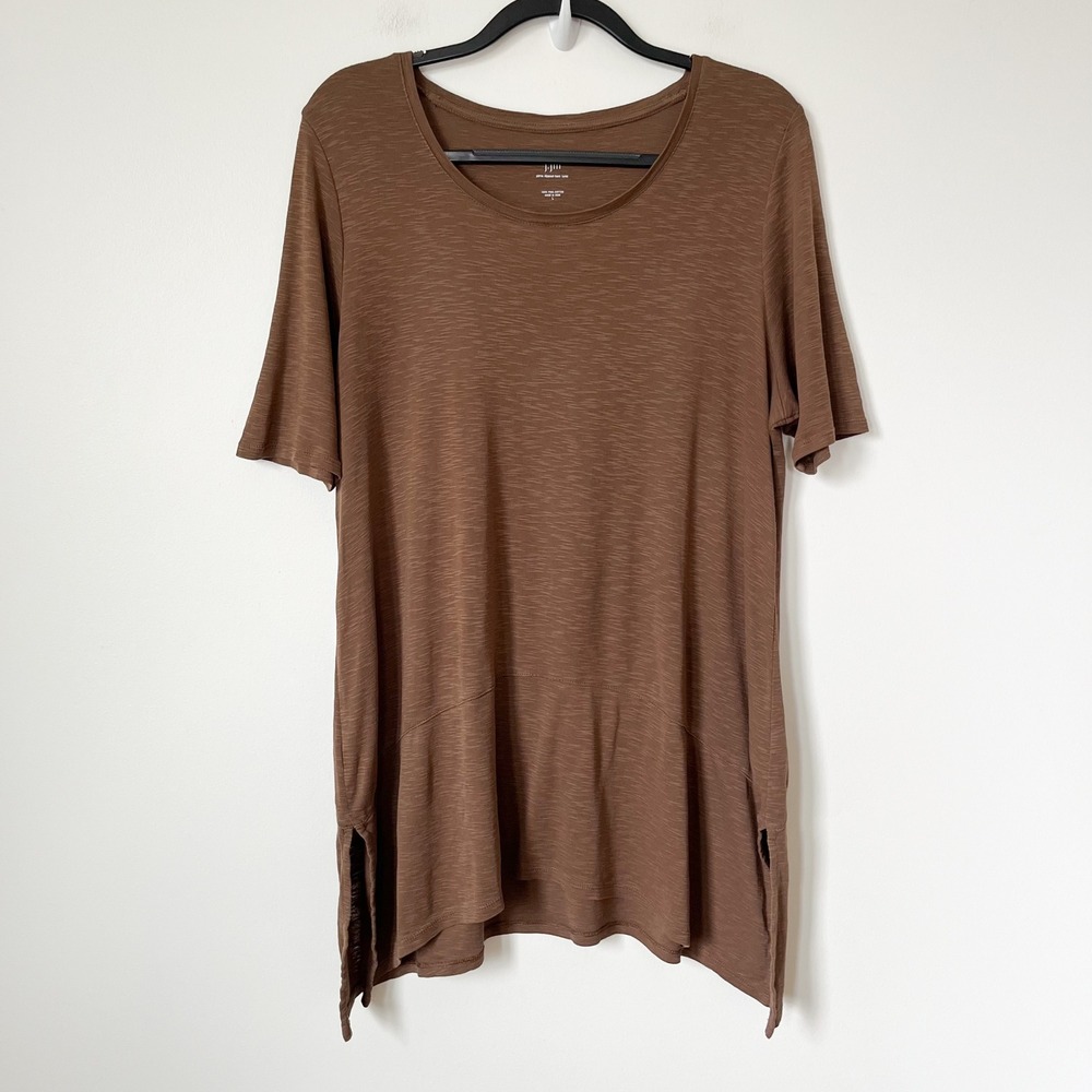 J.Jill Pima Cotton Dipped Hem Slub Knit Tunic Top Womens Large Brown